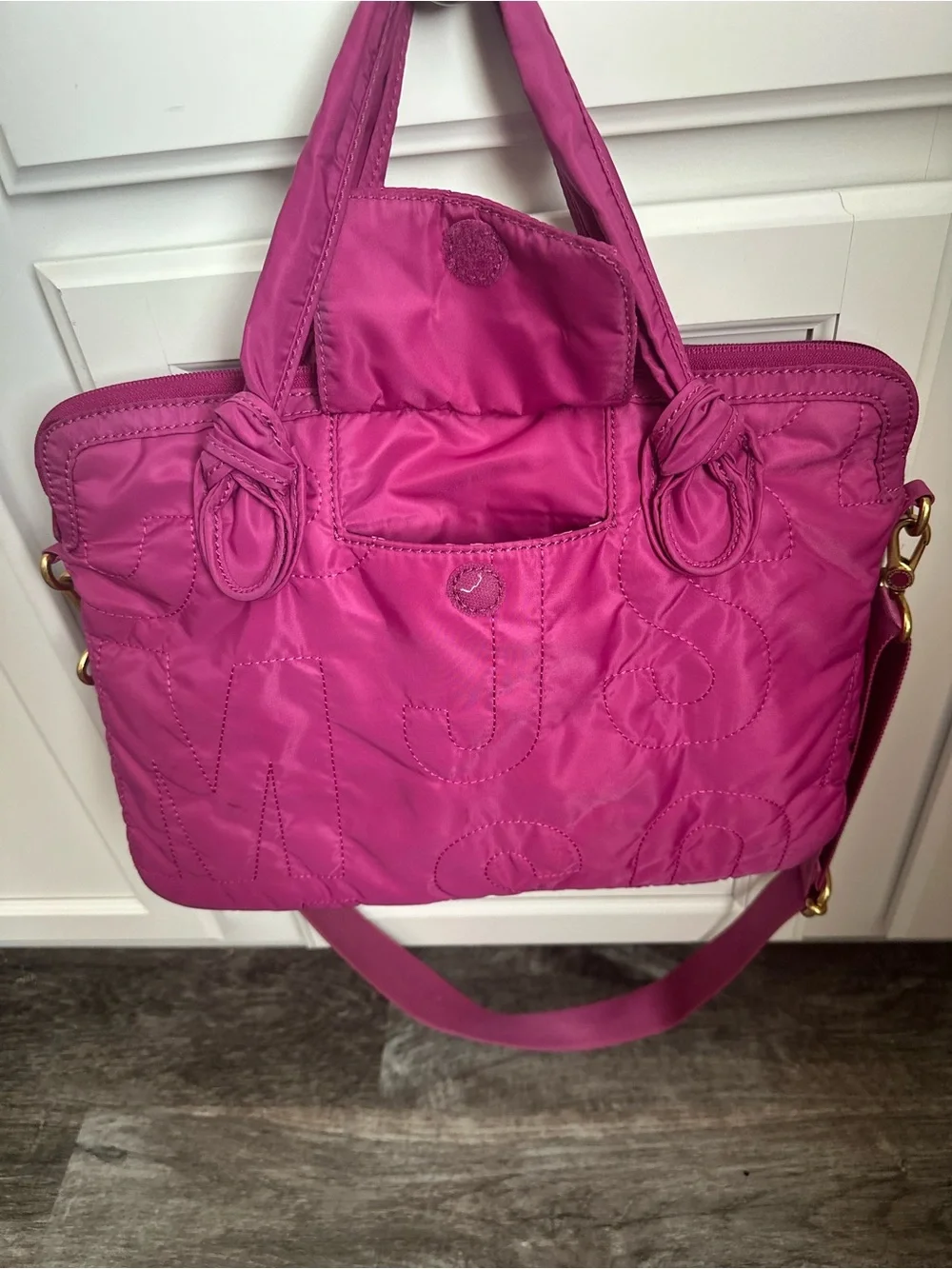 Marc Jacobs Fuchsia Quilted Laptop Tote with Detachable Strap